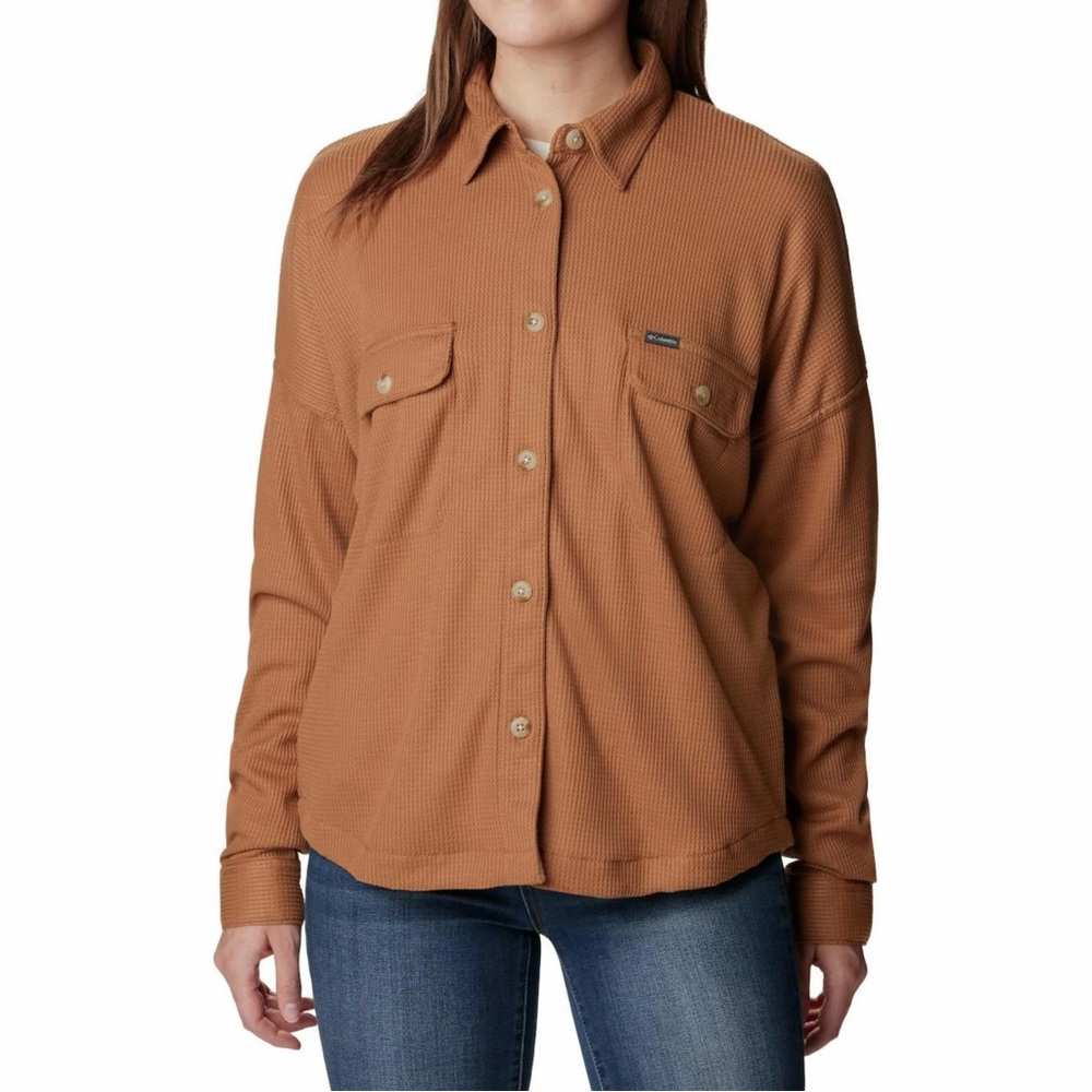 Columbia Women's Holly Hideaway Waffle Shirt Jacket in Camel Brown Size Large - Picture 1 of 9
